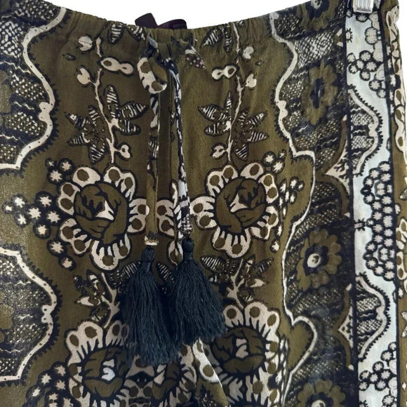 Hale Bob Blue White Boho Wide Leg Pull On Tie Waist Moroccan Print Pants Sz Med - Picture 3 of 6